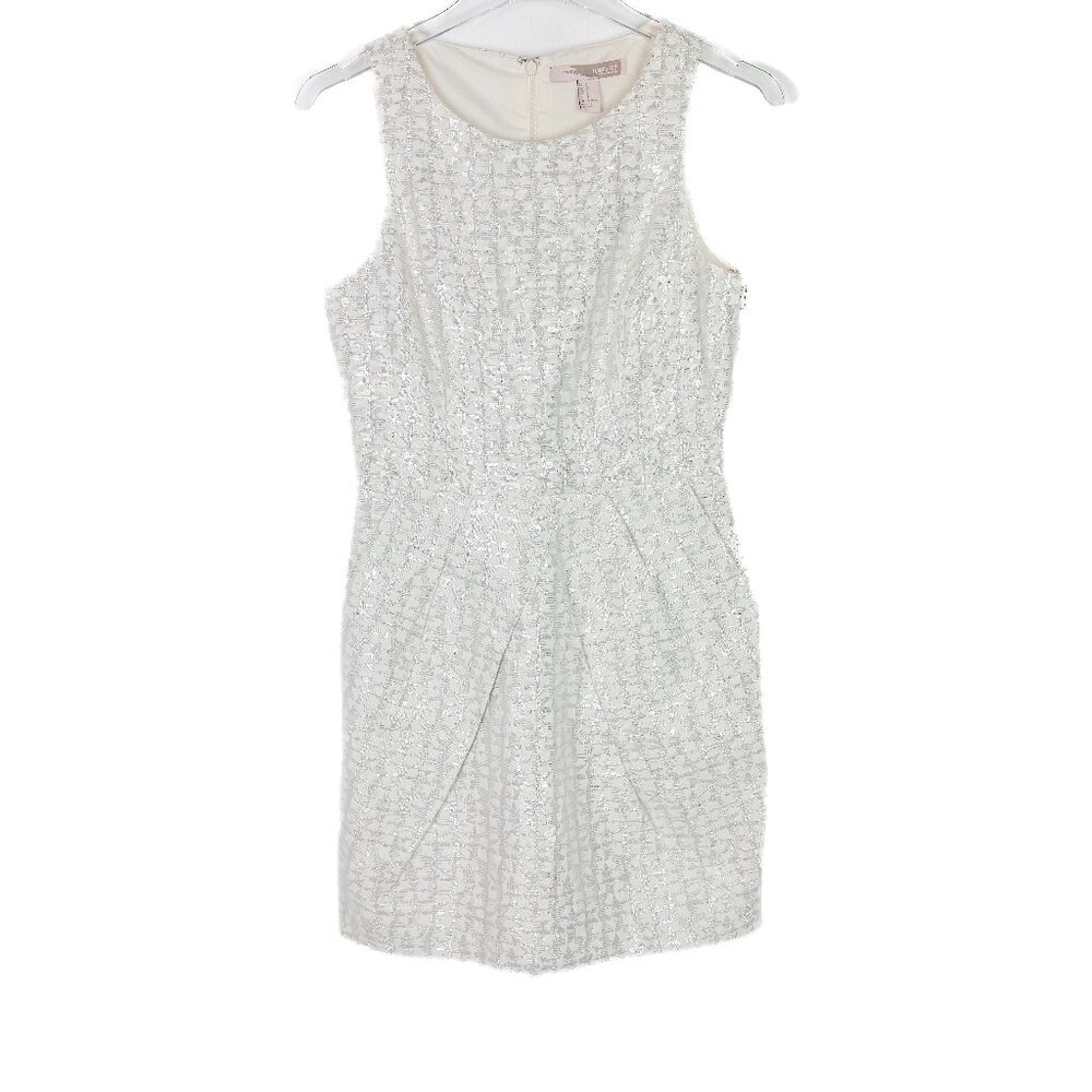 NWT Forever 21 Metallic Sleeveless Mini Dress Pockets Ivory Silver Size Small S